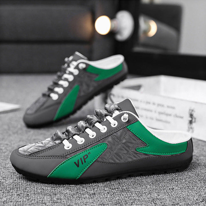"Herr sportiga slip-on skor i ventilerande mesh med rund tå och platt häl, erbjuder stil och bekvämlighet."