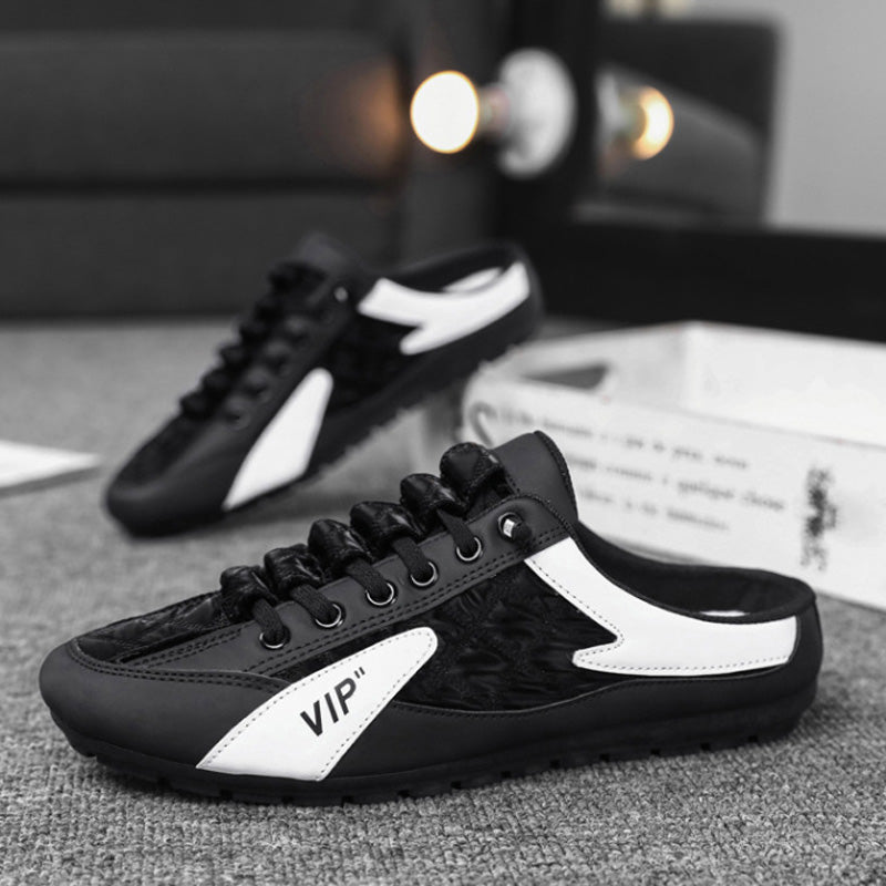 "Herr sportiga slip-on skor i ventilerande mesh med rund tå och platt häl, erbjuder stil och bekvämlighet."
