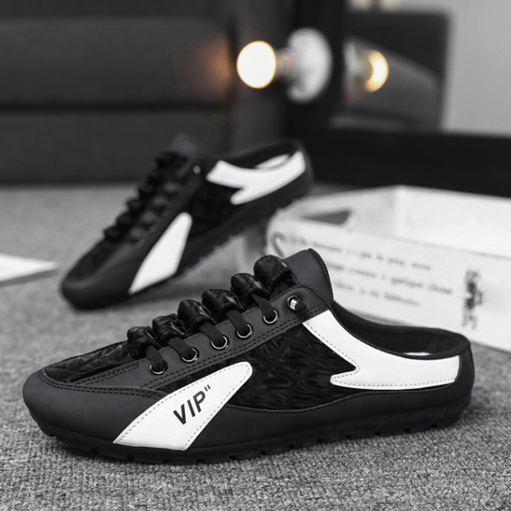 "Herr sportiga slip-on skor i ventilerande mesh med rund tå och platt häl, erbjuder stil och bekvämlighet."