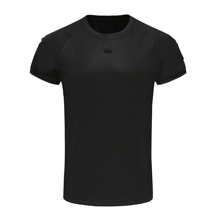 Herr stretchig snabbtorkande T-shirt med ficka, grå färg, bröstögla för glasögon, perfekt för träning och vardag.