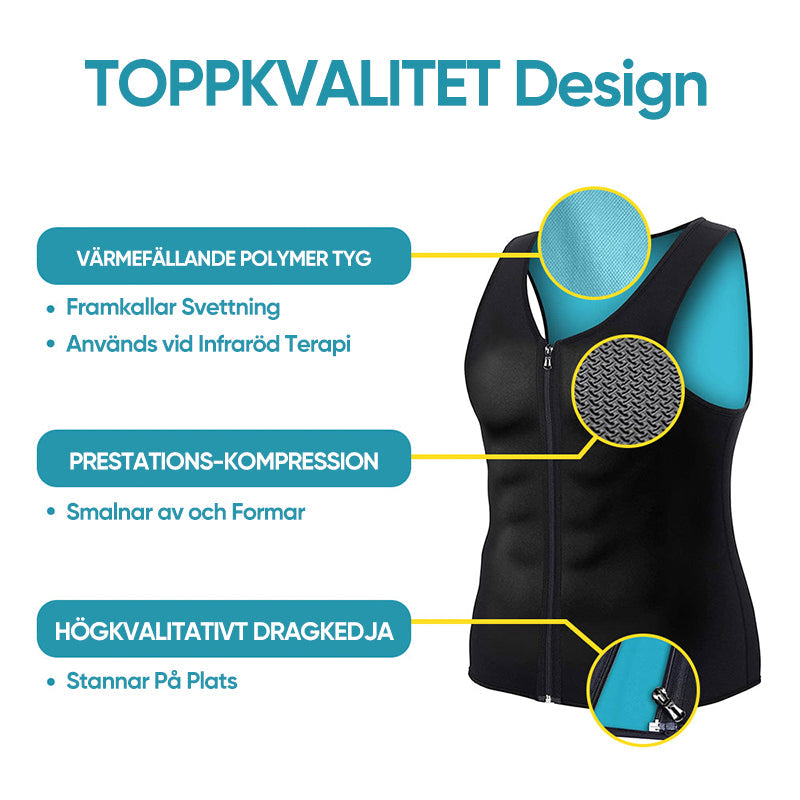 "Herr svart dragkedjeväst, komprimerande för bröstkorgshållning, stilfull och bekväm design, idealisk för träning."
