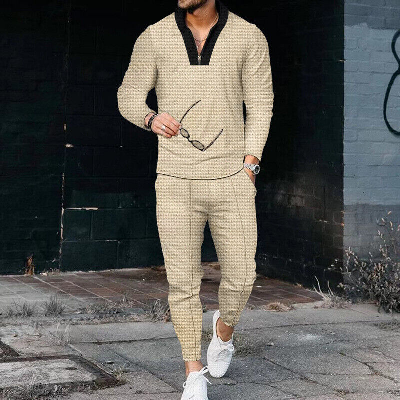 Casual tracksuit för män, fritidsset med dragkedja, perfekt för vår- och höstsäsongens avkoppling.