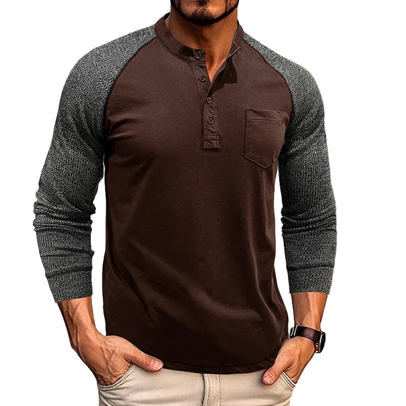 Herr tvåfärgad Henley skjorta, avslappnad passform, kort ärm, för sommarstil och vardagsmode.