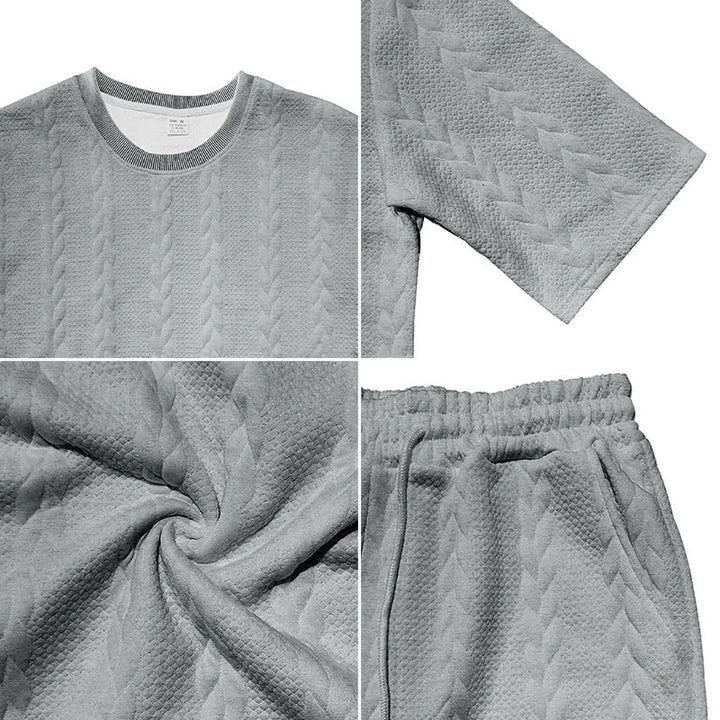 Herr sportset för sommaren, kombinerar urban stil med snabbtorkande funktionalitet.