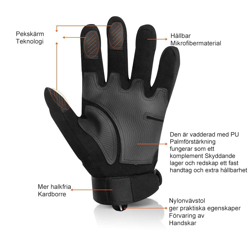 "Herr utomhushandskar, full finger, knogskydd, svart, slitstarka, ventilerande för utomhusaktiviteter med anti-slip grepp."