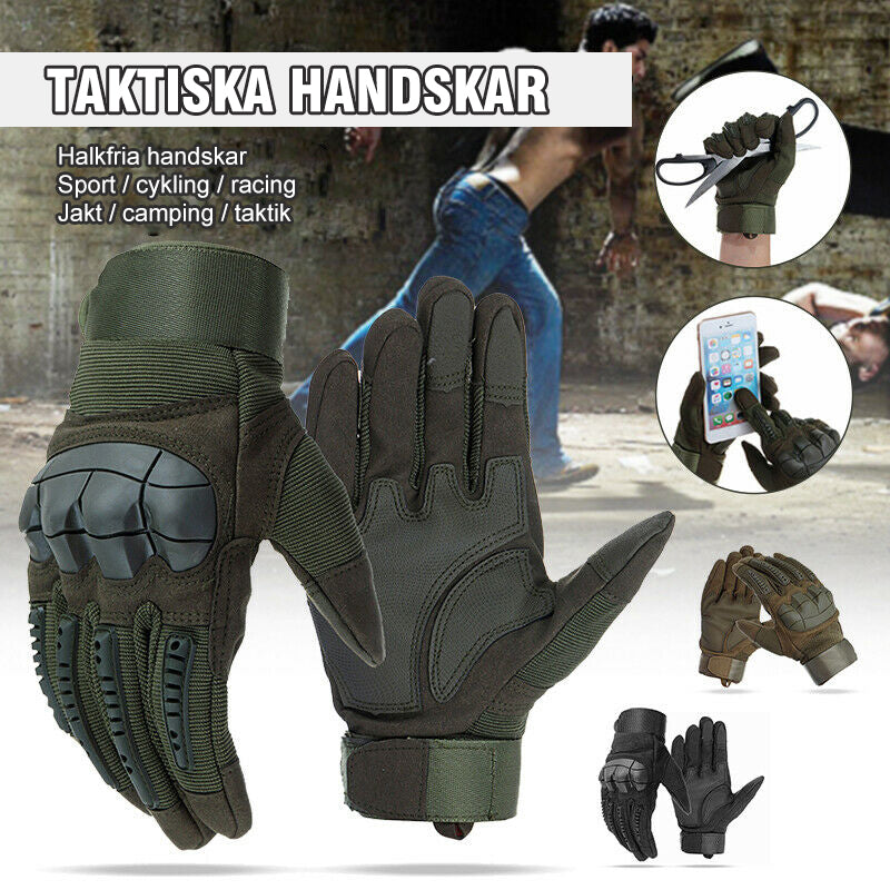 "Herr utomhushandskar, full finger, knogskydd, svart, slitstarka, ventilerande för utomhusaktiviteter med anti-slip grepp."