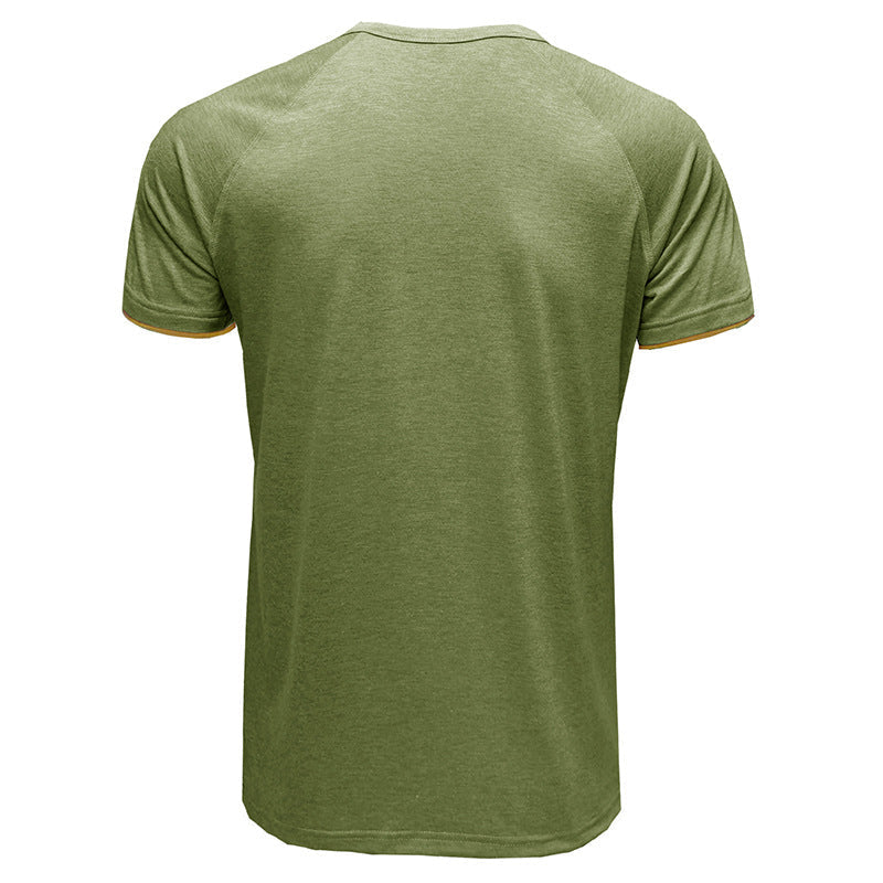 Herr V-ringad Henley T-shirt i lätt bomull, vit, modern design, perfekt för sommaren, andningsbar och bekväm.