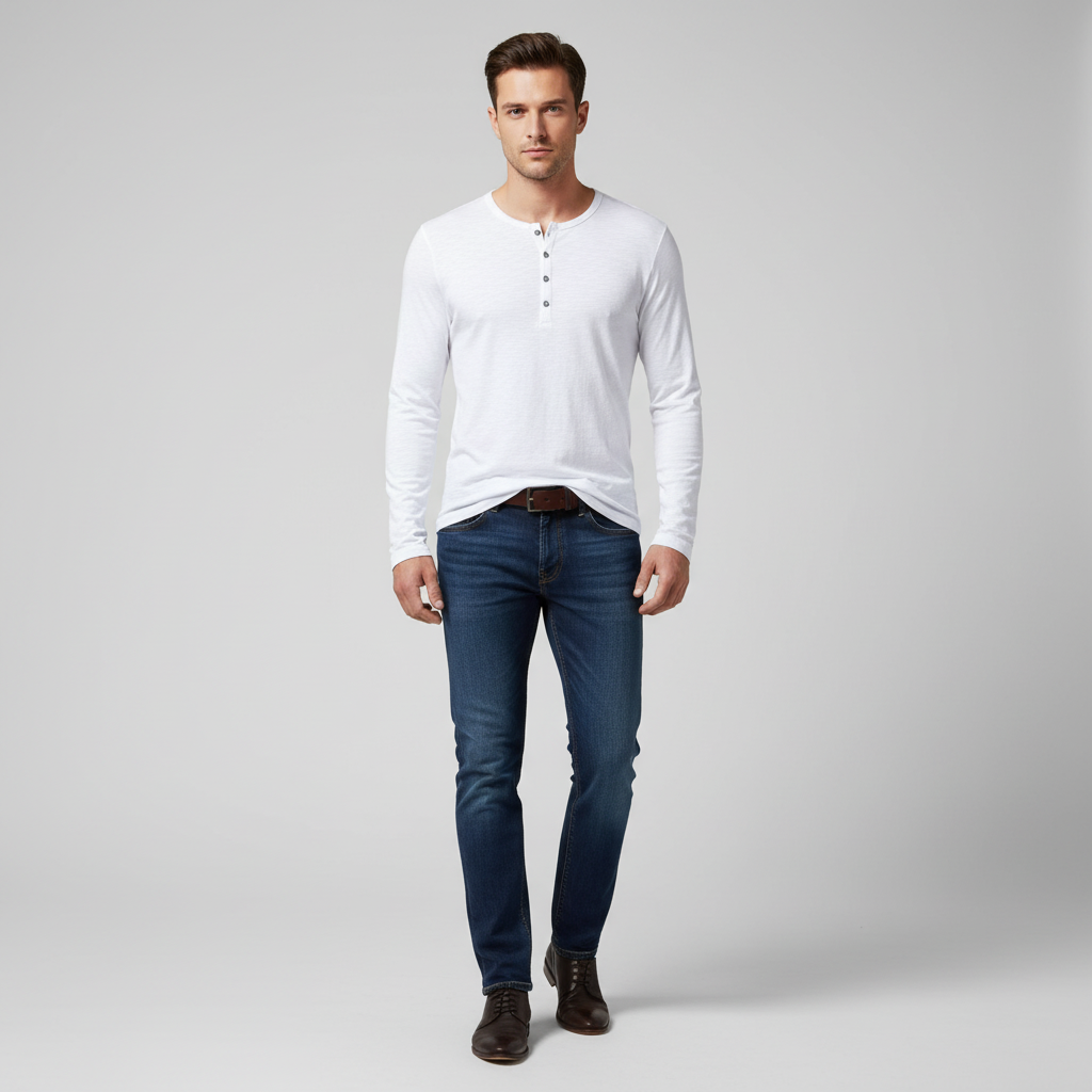 Herrtröja: Långärmad Henley för en bekväm och stilren vardagslook. Passar utmärkt för höst och vår.