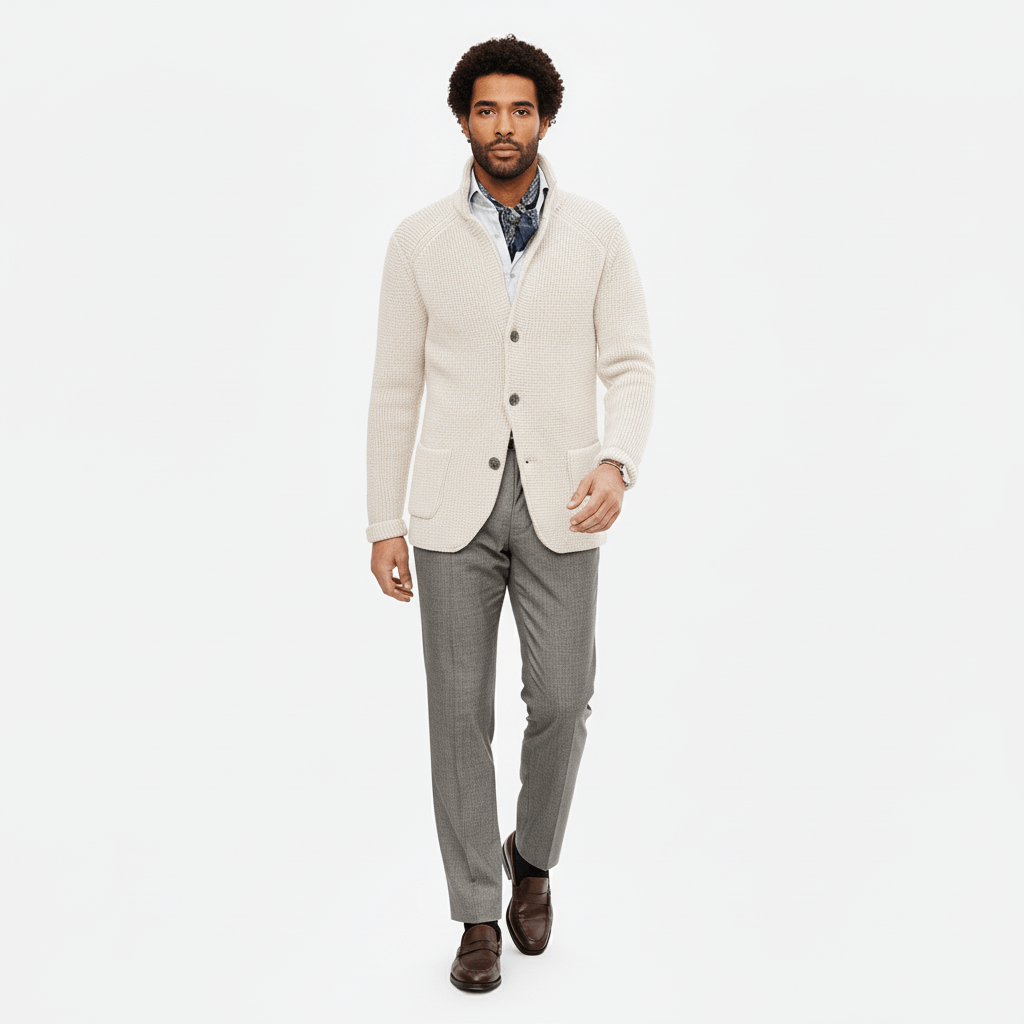 Elegant och stilren herrkofta med knappar och strukturerad yta, idealisk för casual look.