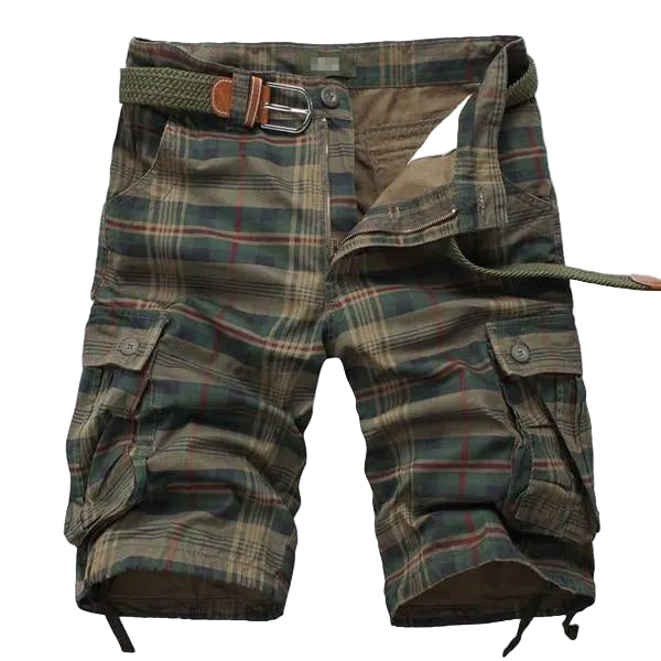 Herrars rutiga cargoshorts för män, bekväma sommarshorts med flera fickor för fritid