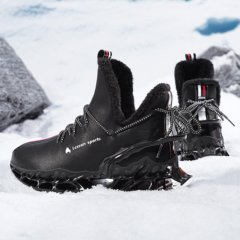 Herrars grå vintersneaker, hög modell, med snygg sportig stil och varmfoder, bekväma för höst/vinter.