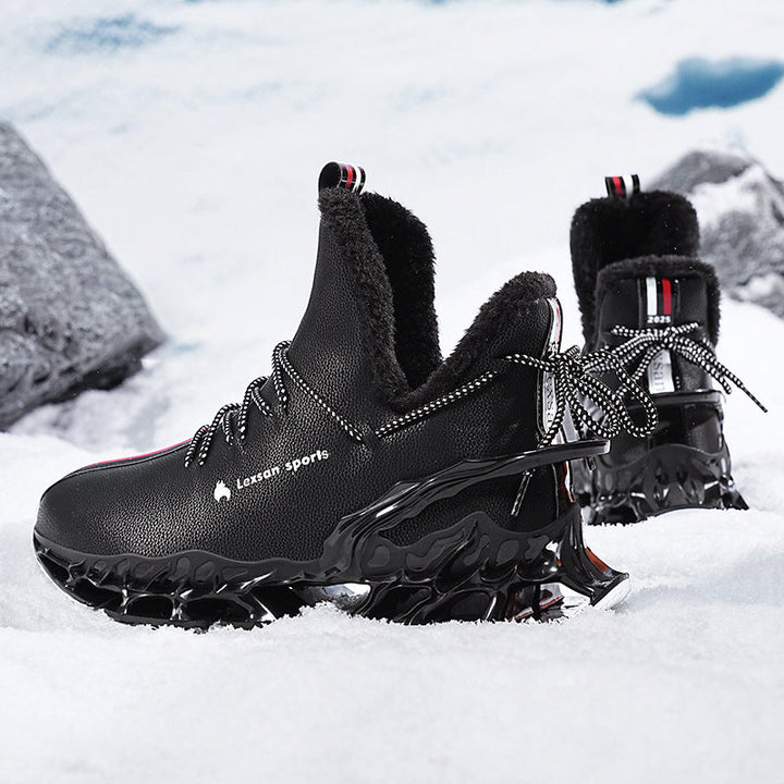 Herrars grå vintersneaker, hög modell, med snygg sportig stil och varmfoder, bekväma för höst/vinter.