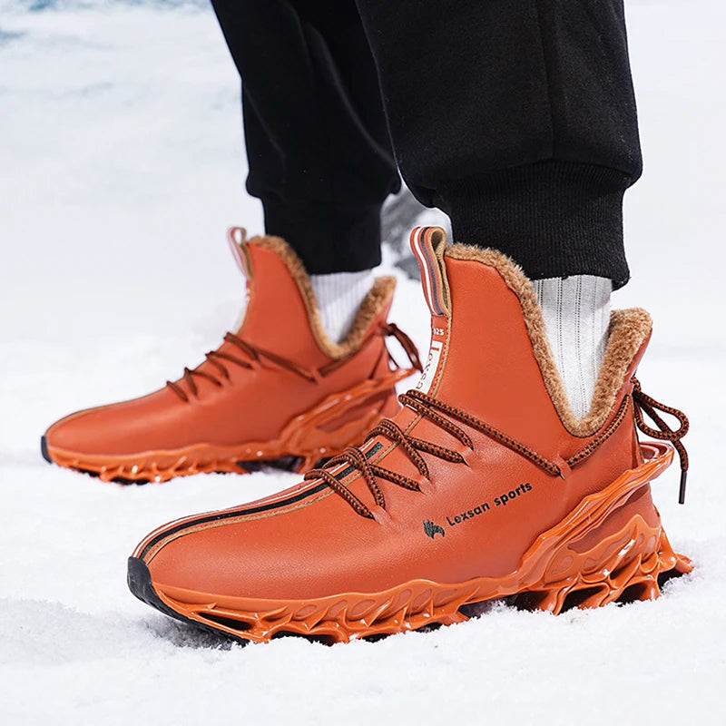 Herrars bruna vintersneakers, höga med varmt foder, designade för komfort och stil i kallt väder.