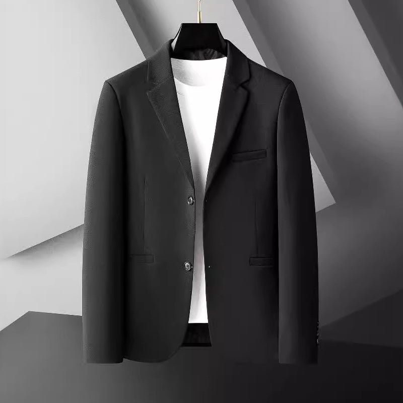 Herrblazer modern passform, grå, skarp krage, perfekt för kontorsmode och formella tillfällen.