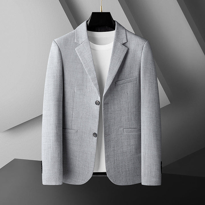 Grå herrblazer med elegant krage, modern passform som passar både fritidsstil och kontoret.