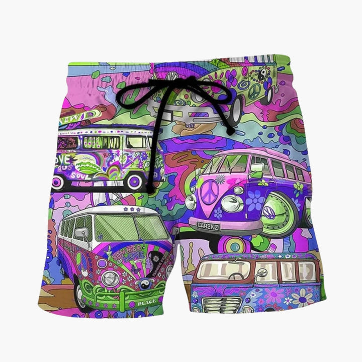 Trendiga badshorts för herrar med iögonfallande tryck och elastisk midja med dragsko.