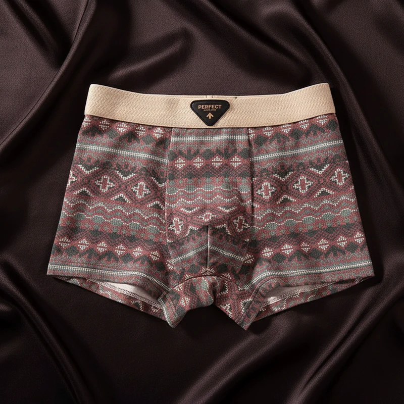 Uppfriskande geometriska mönster på herrboxershorts, perfekt för vardagsbruk med U-påse design.