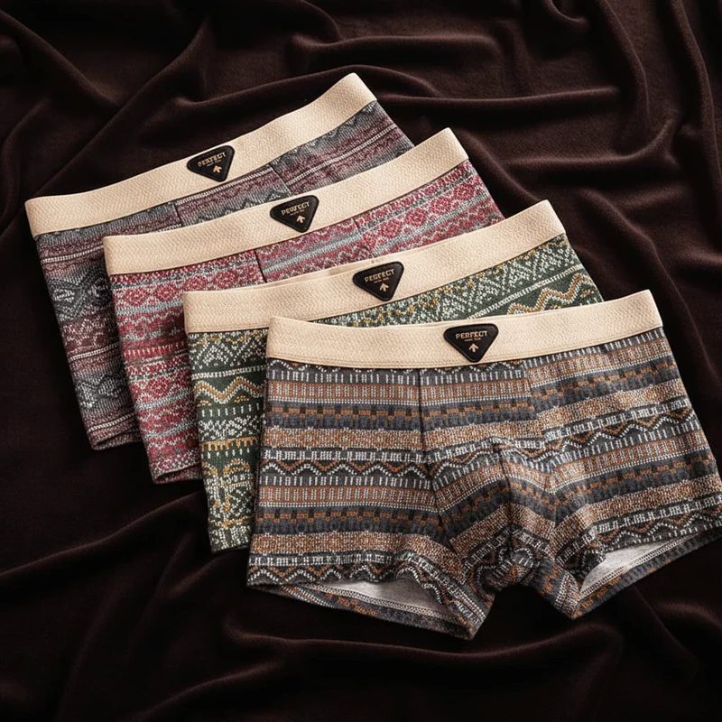 Herrunderkläder: bekväma boxershorts i bomullsmix med diskret geometriskt mönster och stödjande U-påse.
