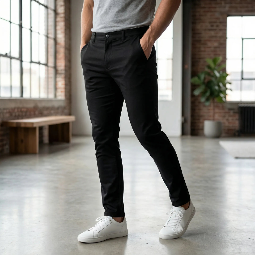 Herrbyxor Slim Tapered Adam. Bekväma stretchbyxor med avsmalnande passform för stilren vardag.