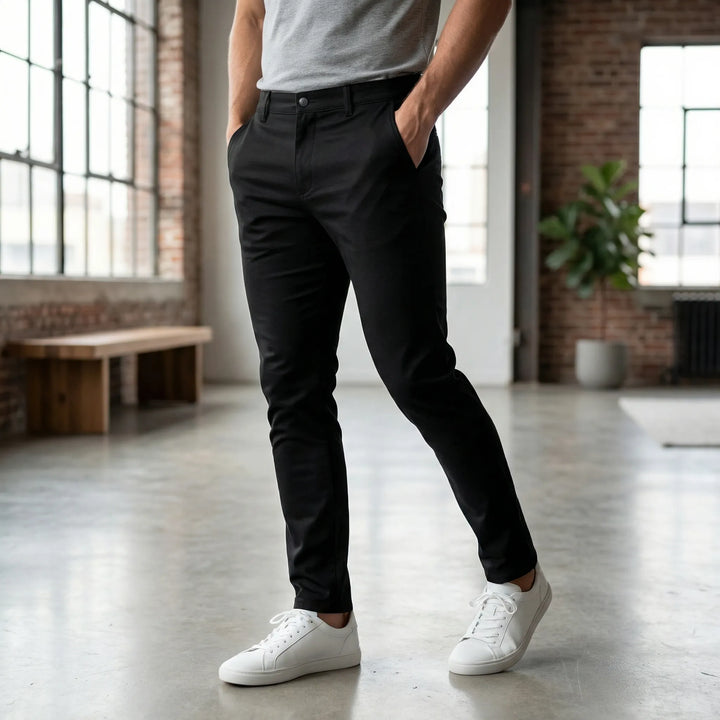 Herrbyxor Slim Tapered Adam. Bekväma stretchbyxor med avsmalnande passform för stilren vardag.