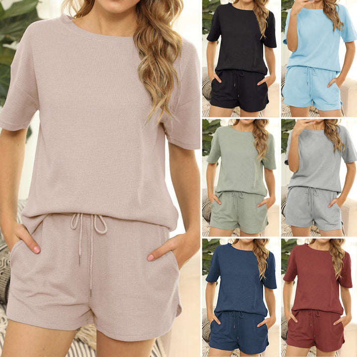 "Herrcasual shorts och T-shirt set; mjuk bomullsblandning, kortärmad T-shirt, midjelånga shorts med dragsko; bekvämt."