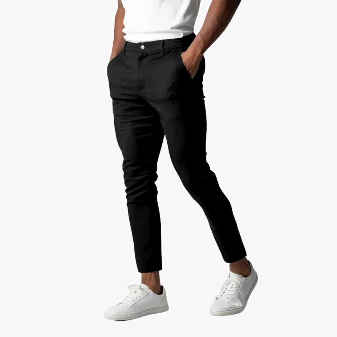 Herrchinos med stretch för modern, bekväm passform. Perfekt för kontor & fritid. Stilren design i marinblå.