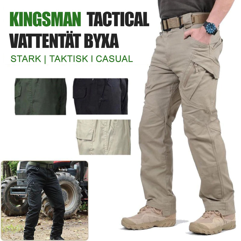 "Herrens taktiska byxor i slitstarkt nylon, många fickor, gröna och stretchiga för äventyr och vardag."