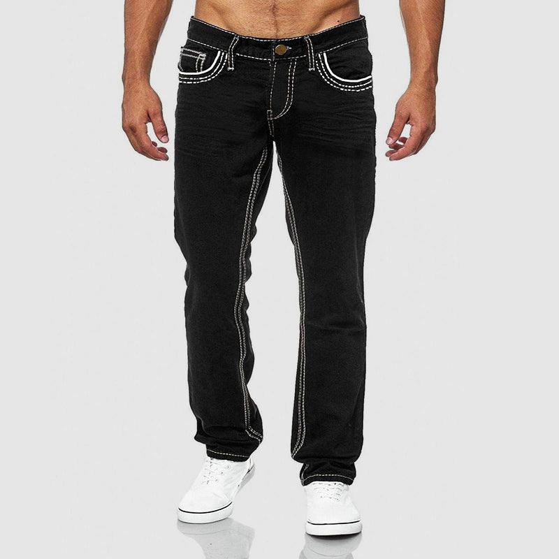 Ljusblå herrjeans med rak passform, bekväma för vardagen, tidlös design, idealiska för casual.