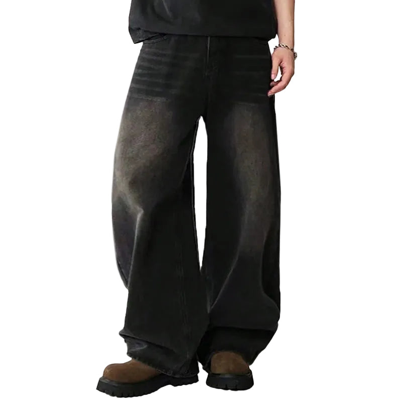 Herrjeans med ledig passform, breda ben i svart denim, perfekt för en avslappnad stil.