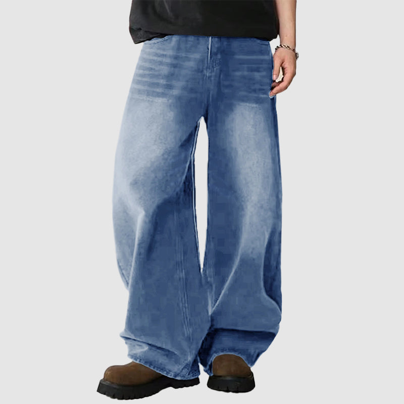 Grå baggy jeans för män med breda ben, idealiska för vardagsbruk och street style.