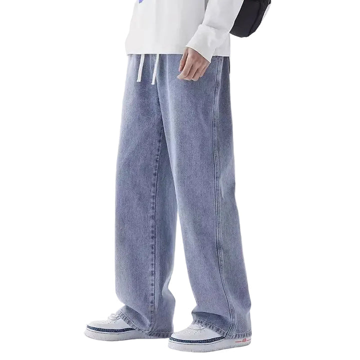 Herrjeans med vida ben i svart, avslappnad passform för komfort och ledig stil