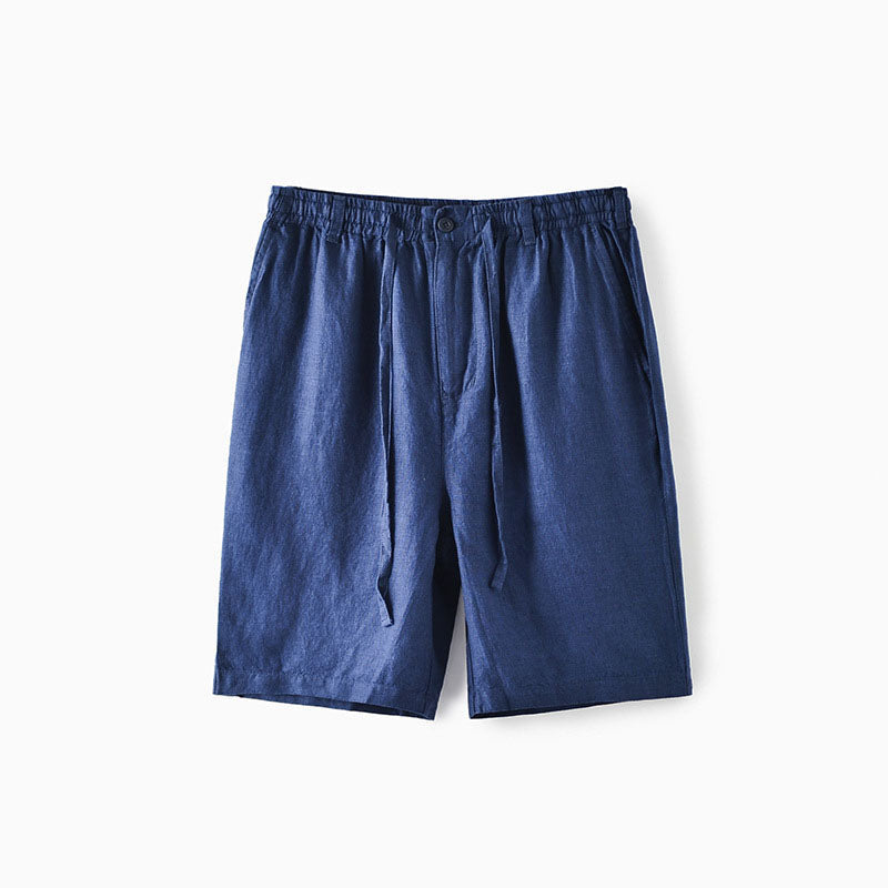 Herrlinneshorts med elastisk midja i ljusblått, perfekt för avslappnade sommardagar.