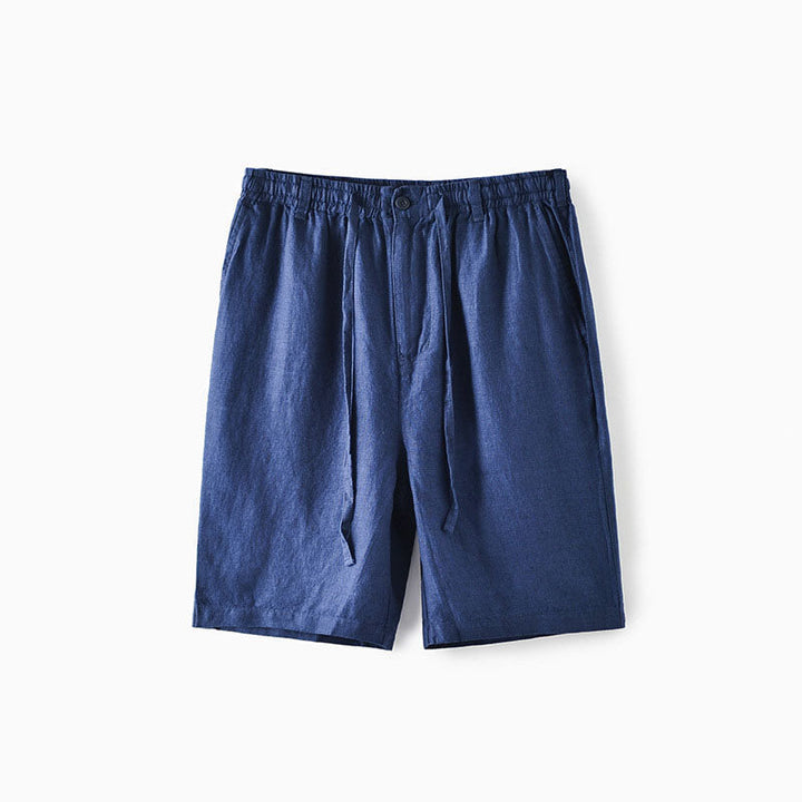 Herrlinneshorts med elastisk midja i ljusblått, perfekt för avslappnade sommardagar.