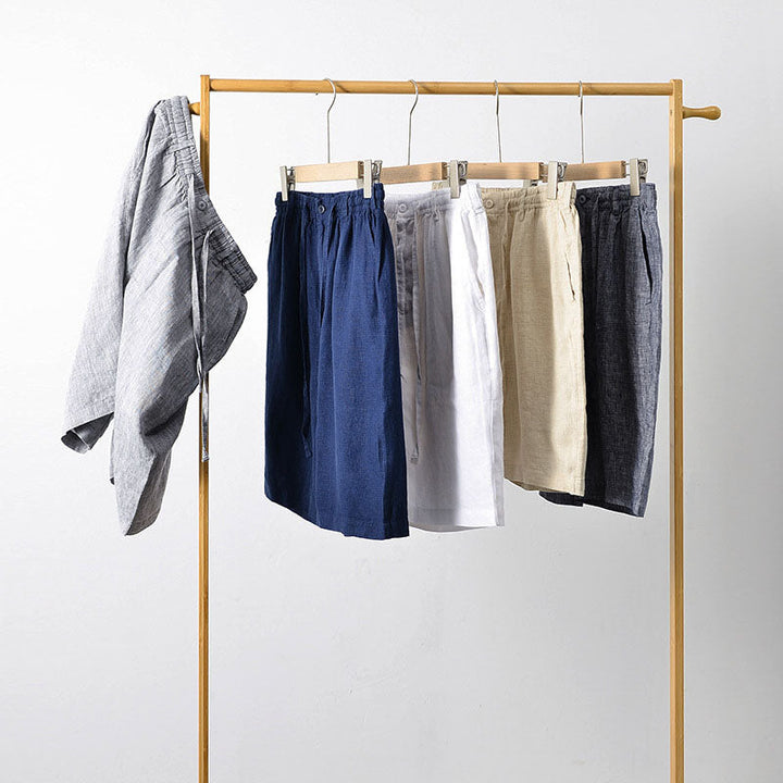 Herrshorts i linneblandning med bekväm elastisk midja, lämpliga för avslappnad stil.