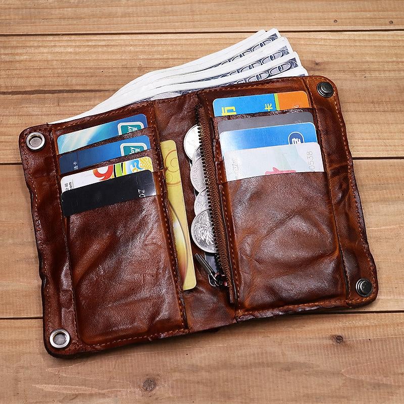 "Herrplånbok i retro stil av läder, många kortplatser, färger: svart, gul, ljusbrun, mörkbrun, elegant och tidlös."