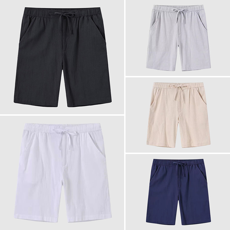 Slitstarka herrshorts i linne med avslappnad passform, sommar och bekväm.