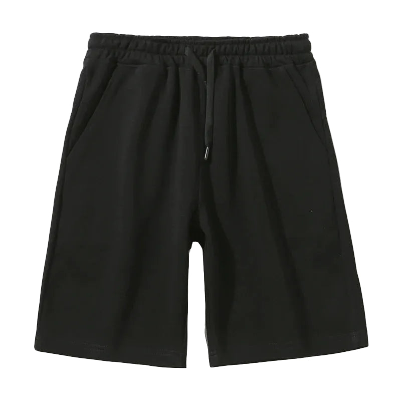 Herrshorts knälånga i avslappnad stil, marinblå bomullsblandning med dragsko, perfekta fritidsshorts.
