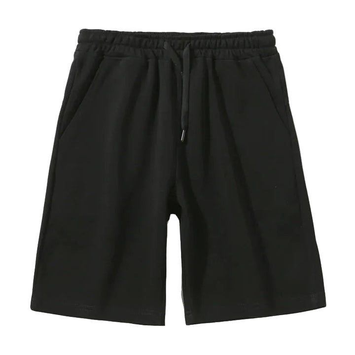 Herrshorts knälånga i avslappnad stil, marinblå bomullsblandning med dragsko, perfekta fritidsshorts.