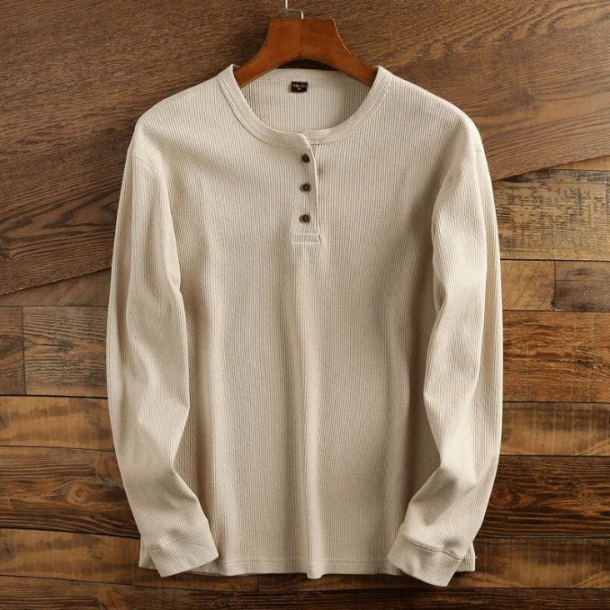 Herrskjorta med våffelstruktur, stilren Henley för män, perfekt för höstens casual look.