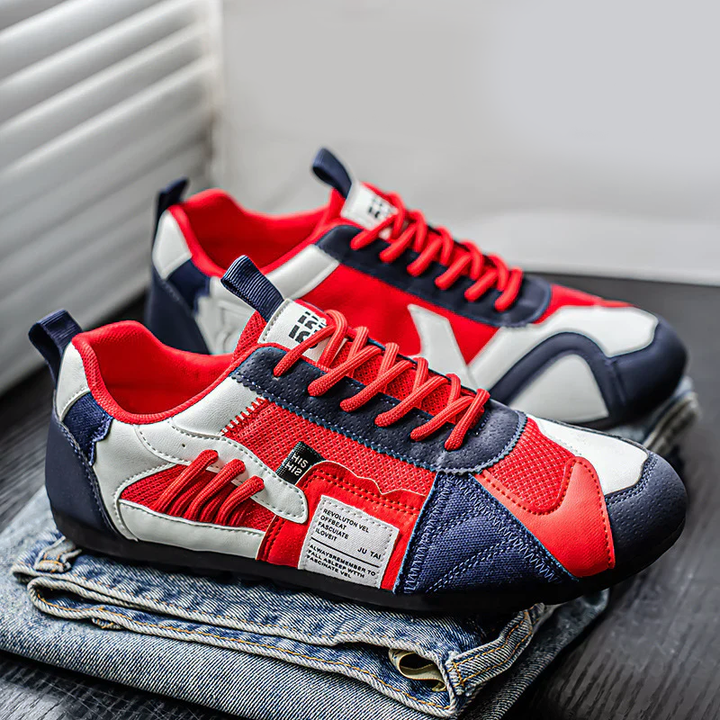 Sportiga men bekväma herrskor: färgblockssneakers med unik skiktad design och snörning.