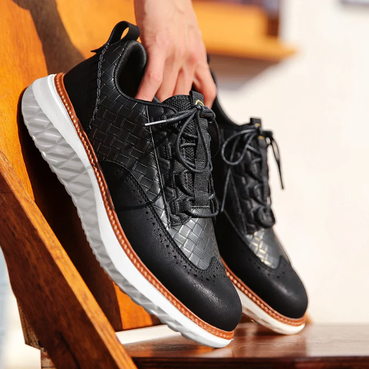 Herrskor Oxford-stil sneakers i svart PU-läder, stilrena och bekväma fritidsskor för män