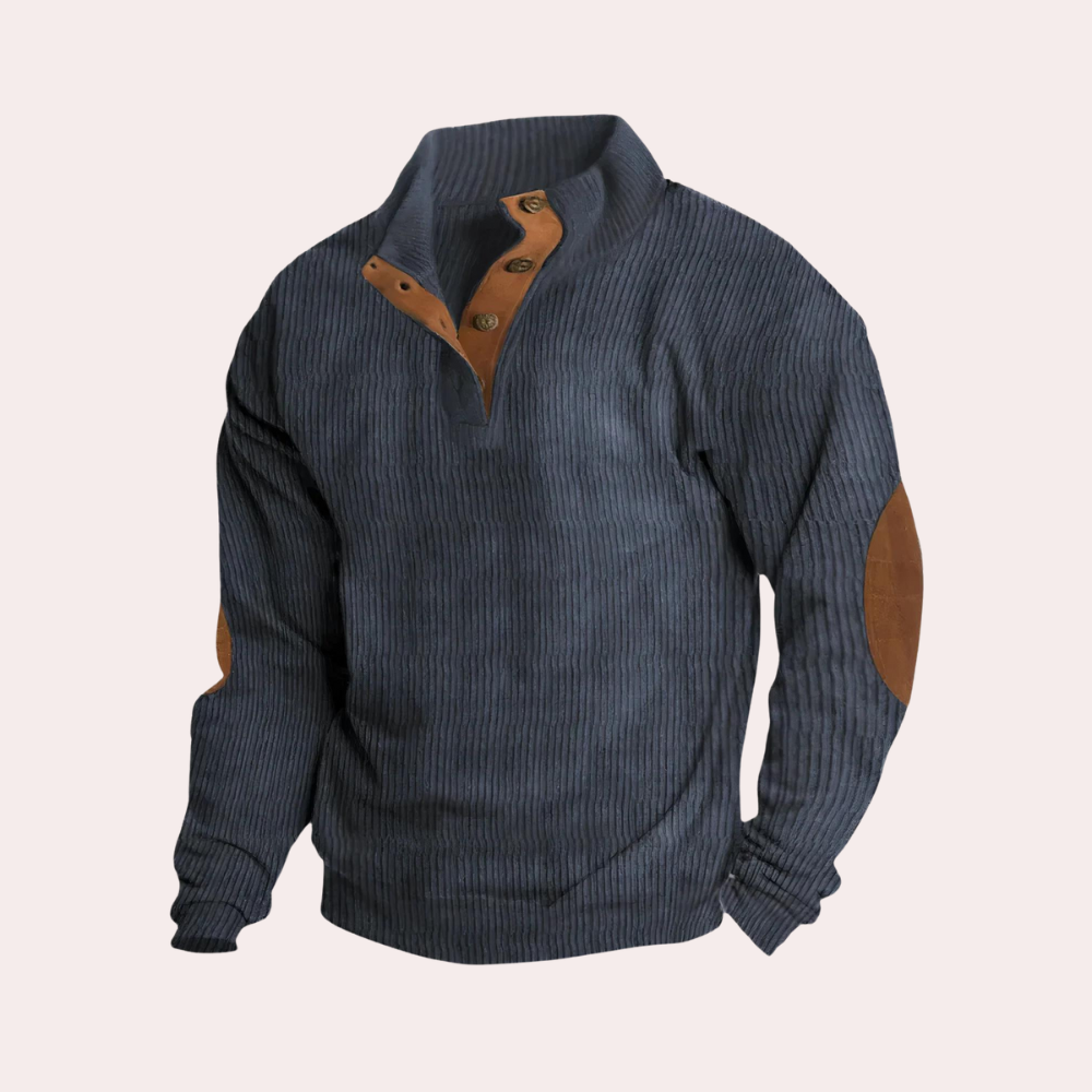 Herrtröja i manchester för hösten, en varm och stilfull pullover i ribbad design, perfekt för casual herrmode.