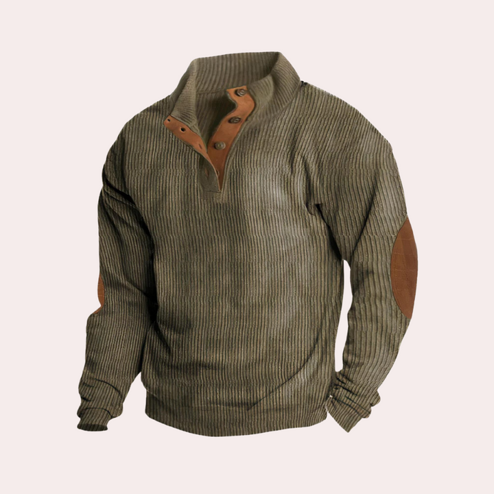 Stilfull manchester herrtröja, ribbad pullover för hösten. Trendigt herrmode, bekväm och mångsidig casual look.
