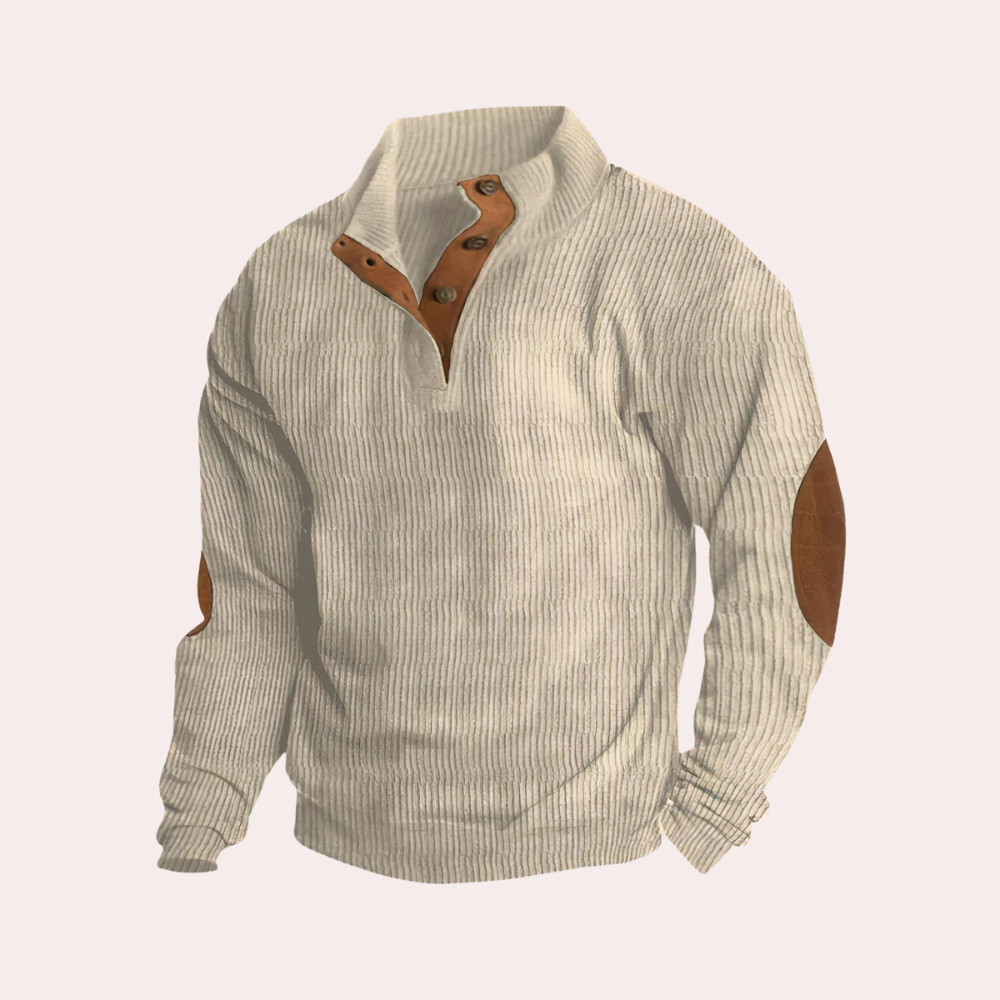 Herrars hösttröja i manchester. Varm, ribbad pullover som stilfullt herrmode och bekväma vinterkläder.