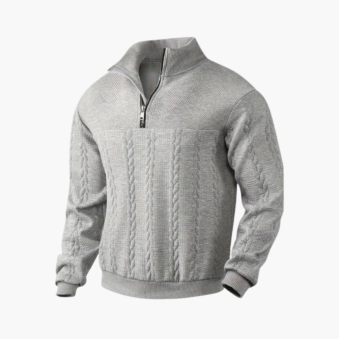 Herrtröja med halv dragkedja, flätstickad design. Perfekt för höst & vinter, bekväm stil för män.