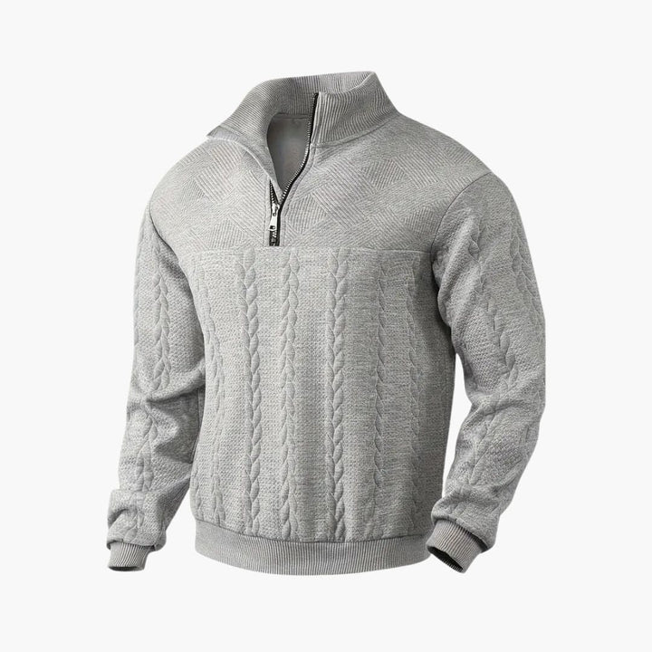 Herrtröja med halv dragkedja, flätstickad design. Perfekt för höst & vinter, bekväm stil för män.