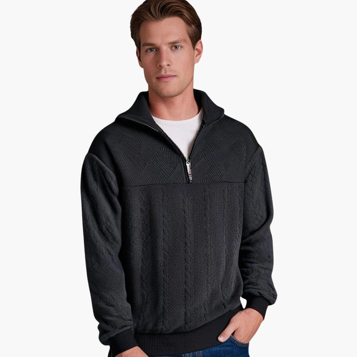 Premium herrtröja, flätstickad med halv dragkedja. Varm och bekväm pullover för män, elegant höst/vintermode.