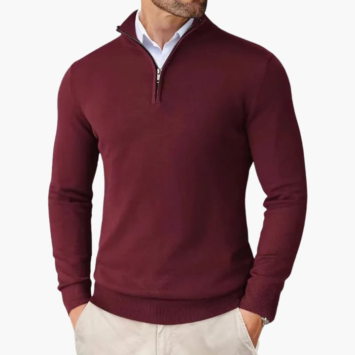 Bekväm herrtröja, pullover-modell med kvartslång dragkedja & ribbad fåll. Idealisk för vardagsbruk.