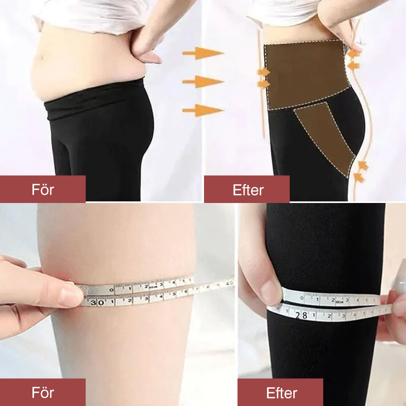 "Höftlyftande damleggings i svart nylon, skinny passform. Ger slimmande effekt och framhäver kurvor med stil."