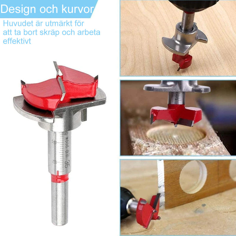 "Högkvalitativ träborrsats för exakt borrning i trä och plast; skarpa blad, robust design, olika storlekar."